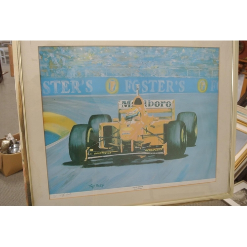 80 - A framed limited edition print with Racecar interest.

Titled 'Eddie Irvine - Ferrari F310B'.

Measu... 