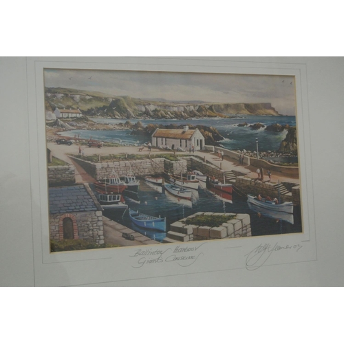 82 - A framed print by Irish Artist William Yeaman.

Titled 'Ballintoy Harbour, Giants Causeway'.

Measur... 