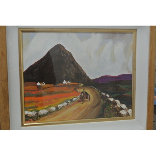 97 - An original framed Oil on board painting by Irish Artist, Eric Luney.

Titled 'Turf Cart'.

Measures... 