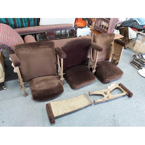 253 - A set of vintage folding cinema/ theatre seats, with cast iron ends, for restoration.