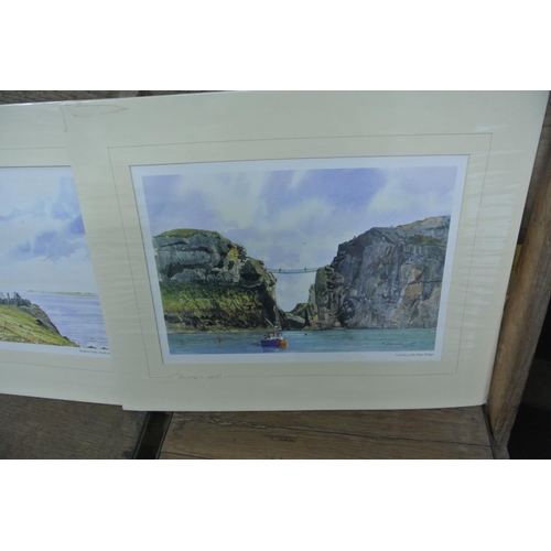 266 - A collection of 3 signed mounted prints of local scenes, to include Mussenden Temple, Dunluce Castle... 