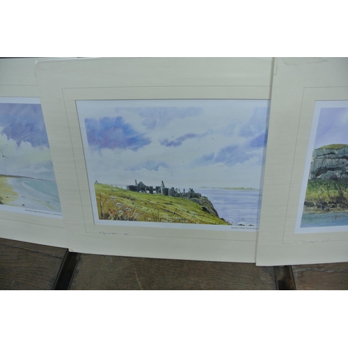 266 - A collection of 3 signed mounted prints of local scenes, to include Mussenden Temple, Dunluce Castle... 