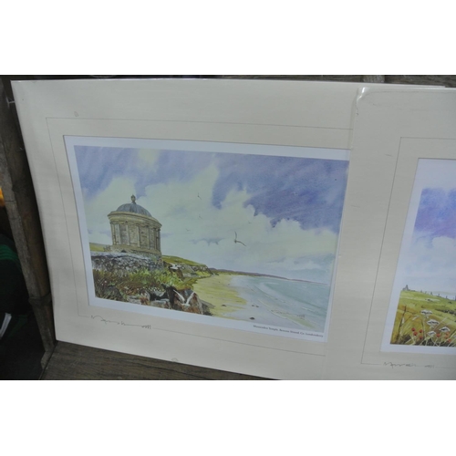 266 - A collection of 3 signed mounted prints of local scenes, to include Mussenden Temple, Dunluce Castle... 