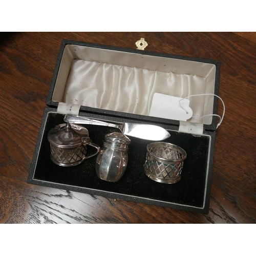 304 - A vintage cased silver plated condiment set.