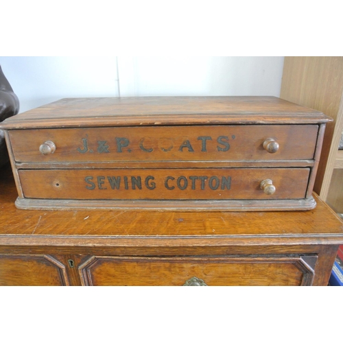 158 - A stunning antique wooden J&P Coats Limited counter top advertising sewing thread cabinet/ chest of ... 