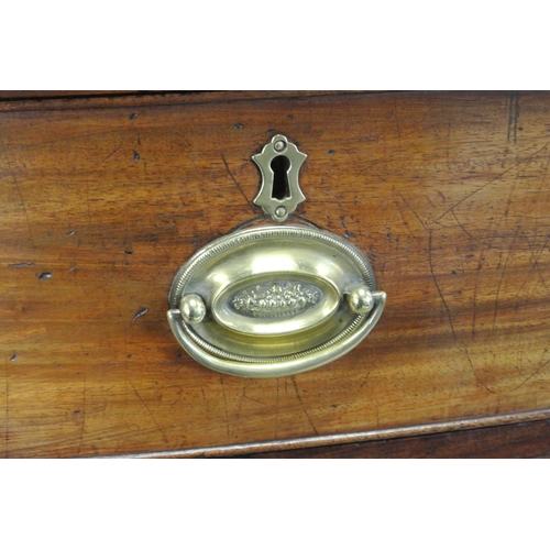 203 - A stunning antique Irish Regency bow fronted chest of drawers with inlaid top & brass hardware.