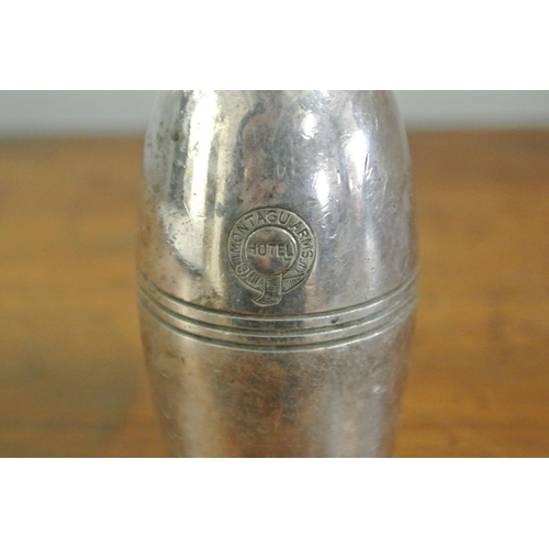 217 - An antique silver plated salt shaker, from the Montagu Arms Hotel - Portstewart.