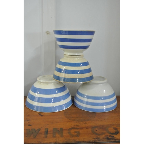 230 - A collection of 4 vintage/ antique blue & white striped bowls.