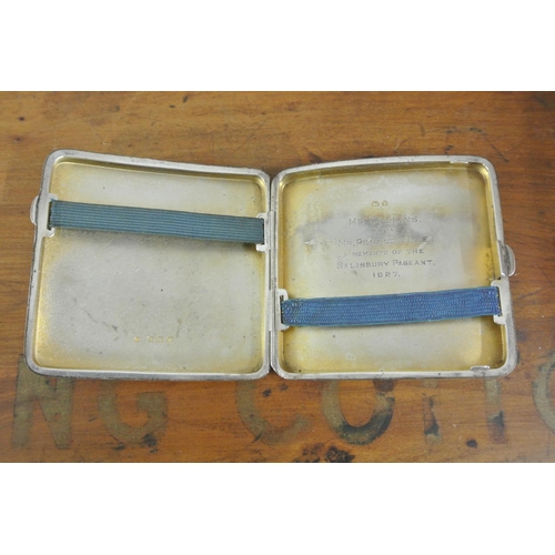 258 - An antique sterling silver cigarette case, engraved to interior 'Mr Collins, from Mr Penruddocke - A... 