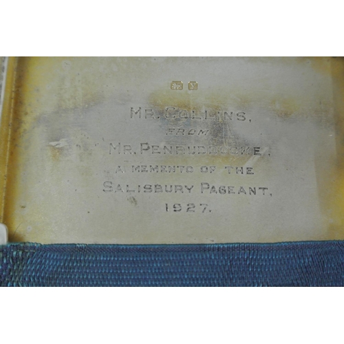 258 - An antique sterling silver cigarette case, engraved to interior 'Mr Collins, from Mr Penruddocke - A... 