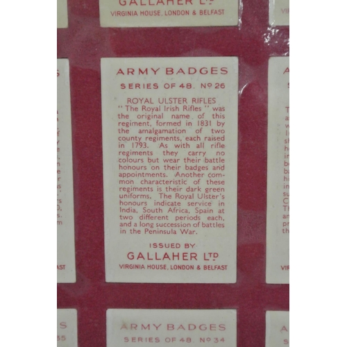 271 - A framed double sided set of Gallaher Army Badges cigarette cards.