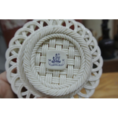 376 - A Belleek basket weave floral basket.