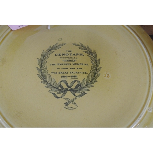 415 - A pair of unusual antique Ridgeway 'Cenotaph' cabinet plates to include 'The Kings Tribute' & 'The E... 