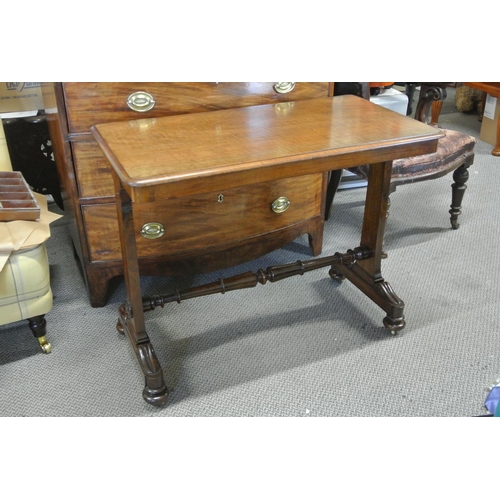 434 - A stunning antique/ Victorian walnut side/ console table with turned cross bar.