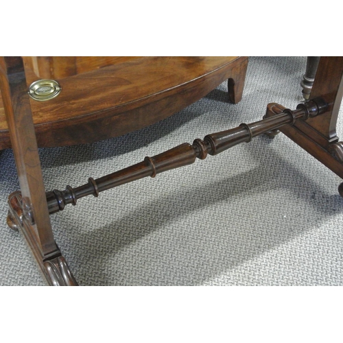 434 - A stunning antique/ Victorian walnut side/ console table with turned cross bar.