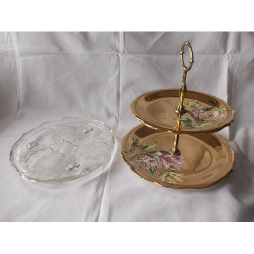 450 - A stunning Royal Winton two-tier cake stand with similar glass cake stand.