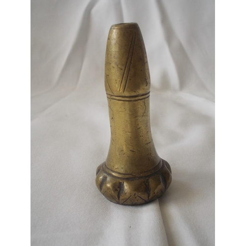 458 - An antique engraved brass chillum or pipe, possibly Turkish.