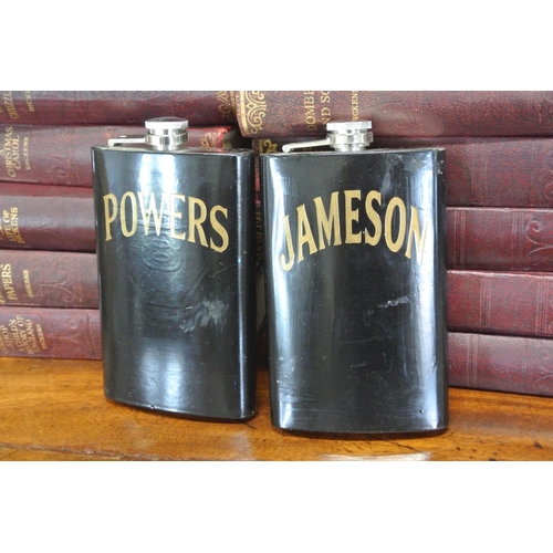 100 - 2 hip flasks to include Powers & Jameson.