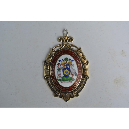 83 - A stunning high quality gilt silver & enamel medallion, reading 'Royal Society of Health - Chairman ... 