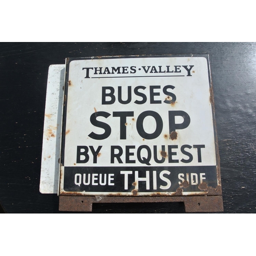 86 - A vintage/ antique Thames Valley Bus Stop double sided enamel sign.