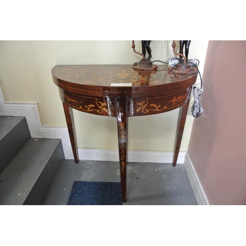 152 - A stunning antique style inlaid turnover table, with decorative design.