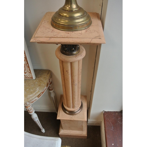 216 - A large antique marble & brass Corinthian pillar/ pedestal.