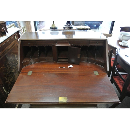 219 - A stunning antique inlaid writing bureau on bracket feet, with original key.