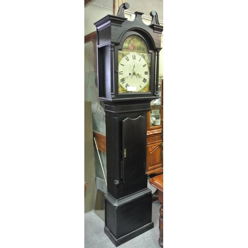 412 - A stunning antique Cottage Grandfather clock with painted dial.