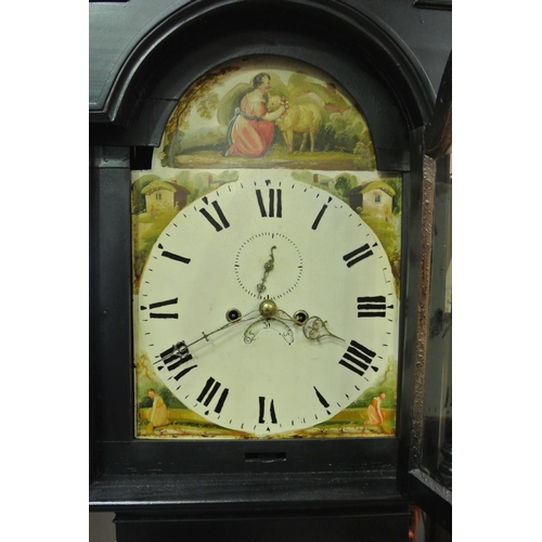 412 - A stunning antique Cottage Grandfather clock with painted dial.