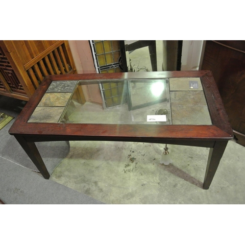 442 - A wooden coffee table with glass & slate top.