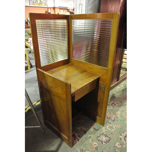 723 - A vintage/ antique postmasters counter/ desk, with rippled glass surround & drawer.