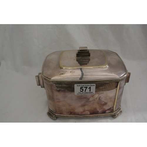 571 - An antique/ Art Deco silver plated biscuit barrel.