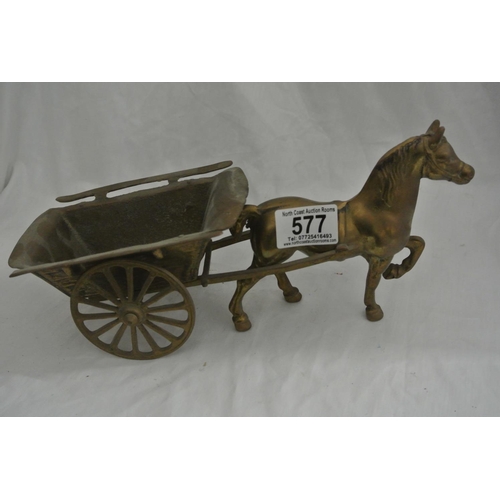 577 - A vintage brass horse & cart.