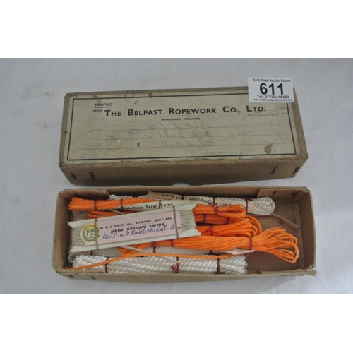 611 - An interesting vintage card samples box from the Belfast Ropework Company Limited, complete with var... 