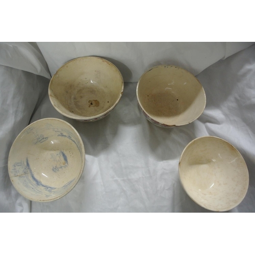 635 - A collection of 3 antique Irish Spongeware bowls, & a similar piece.