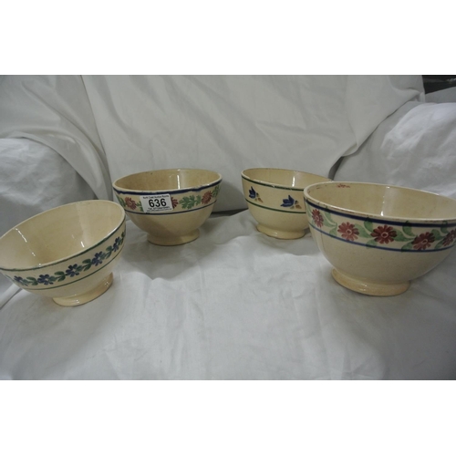 636 - A collection of 4 antique Irish Spongeware bowls.