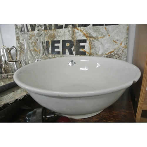 650 - A large wash basin from the Portstewart Hotel, along with later jug.