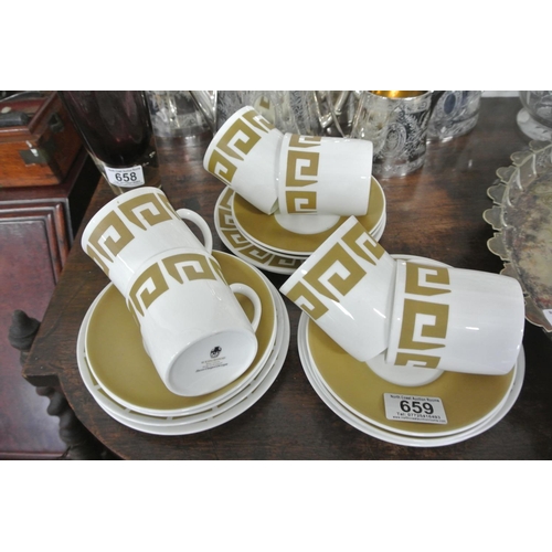 659 - A 6 piece Susie Cooper/ Wedgewood teaset, in the Old Gold Keystone pattern.