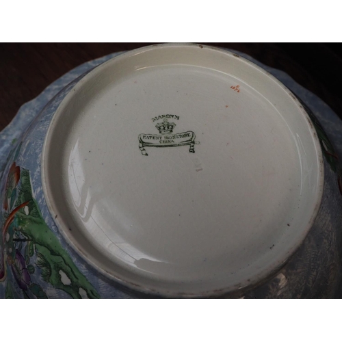 256 - A stunning & unusual antique Masons Ironstone bowl/ basin with hand painted design.