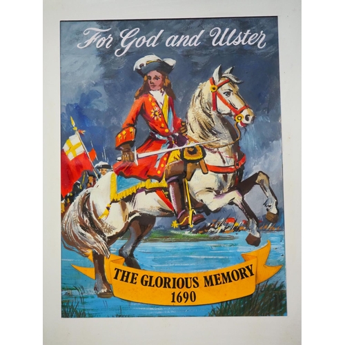 294 - An original hand painted panel showing King William of Orange on horse, reading 'For God & Ulster - ... 