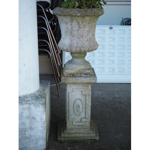 325 - A stunning pair of decorative antique style garden planters on columns.