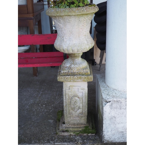 325 - A stunning pair of decorative antique style garden planters on columns.