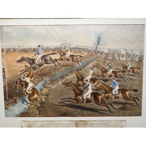 352 - A large antique framed coloured print titled 'Liverpool Grand Steeple Chase'.