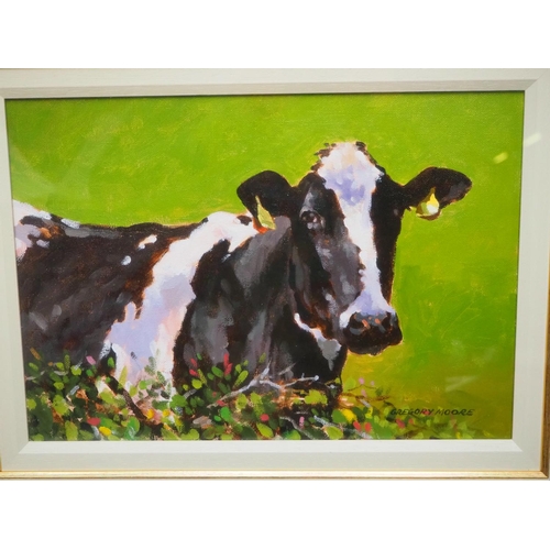 353 - An original framed oil painting of a cow, by Irish Artist, Gregory Moore, signed to lower corner.