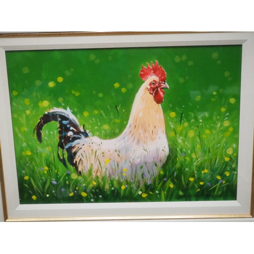 354 - An original framed oil painting of a cockerel, by Irish Artist, Gregory Moore, signed to lower corne... 