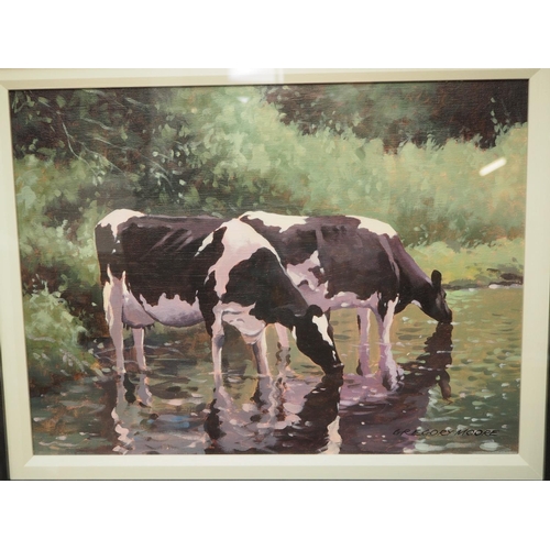 374 - An original framed oil painting of cow's, by Irish Artist, Gregory Moore, signed to lower corner.