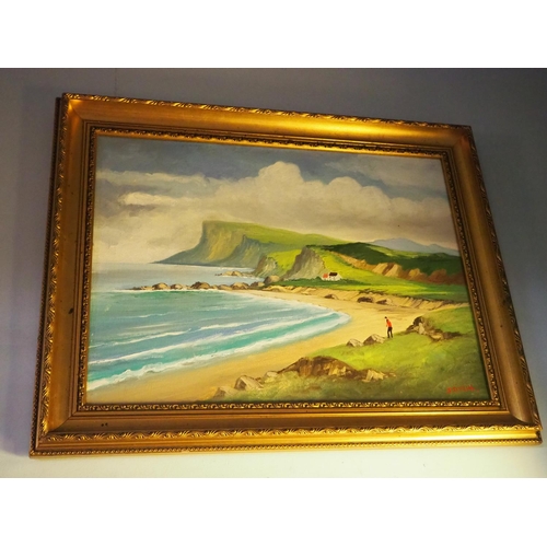 136 - An original framed painting showing Fair Head, Ballycastle.