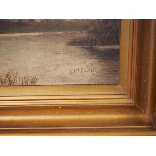 138 - An original framed painting of a river scene, signed L McDowell.