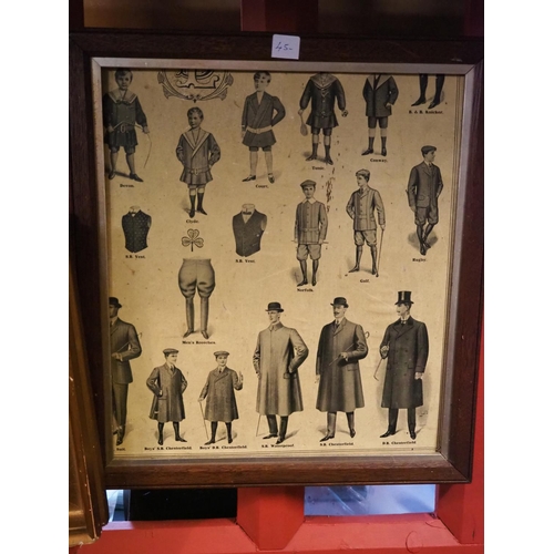 139 - A vintage framed advertising print showing various gents fashion.