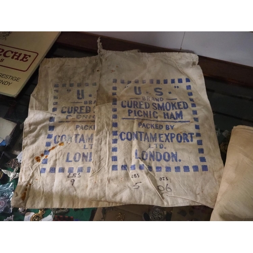 165 - 2 vintage cloth sacks advertising US brand cured smoked picnic ham.